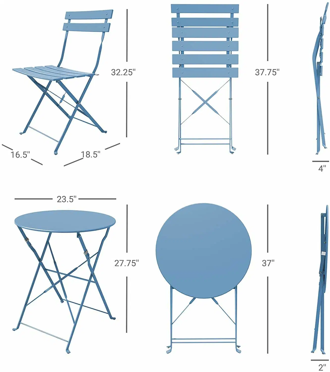 Faltbare Outdoor-Patio-Möbel-Sets Garten Metall Klapptisch Stuhl 3-Teilige Sätze