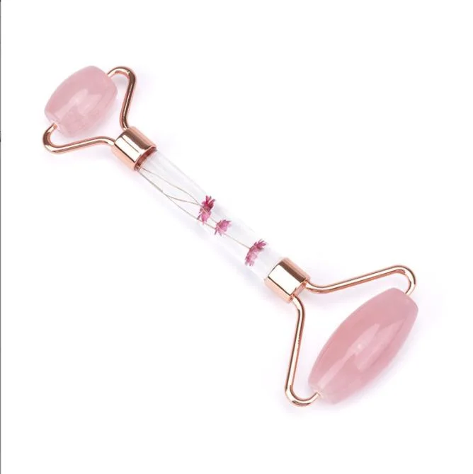 Pink Crystal Jade Roller Beauty Products Flower Rod Set Textured Facial Massage Roller Face Jade Roller