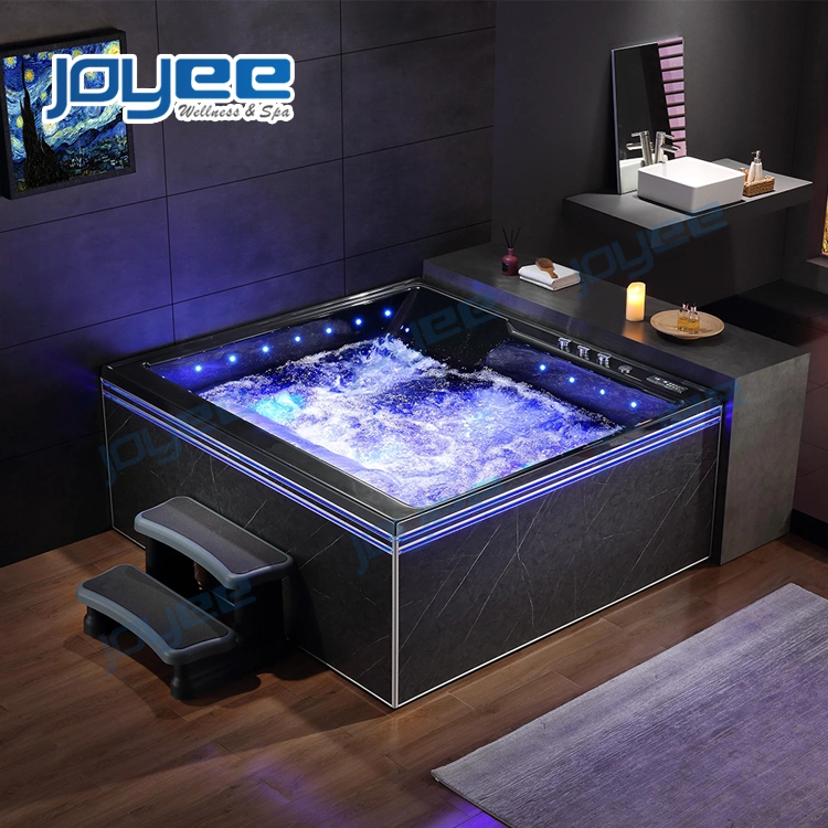 Joyee 4 People Indoor Hot Tub Big Waterfall Jet Hydrp Massage Black Acrylic Whirlpool SPA Bathtub