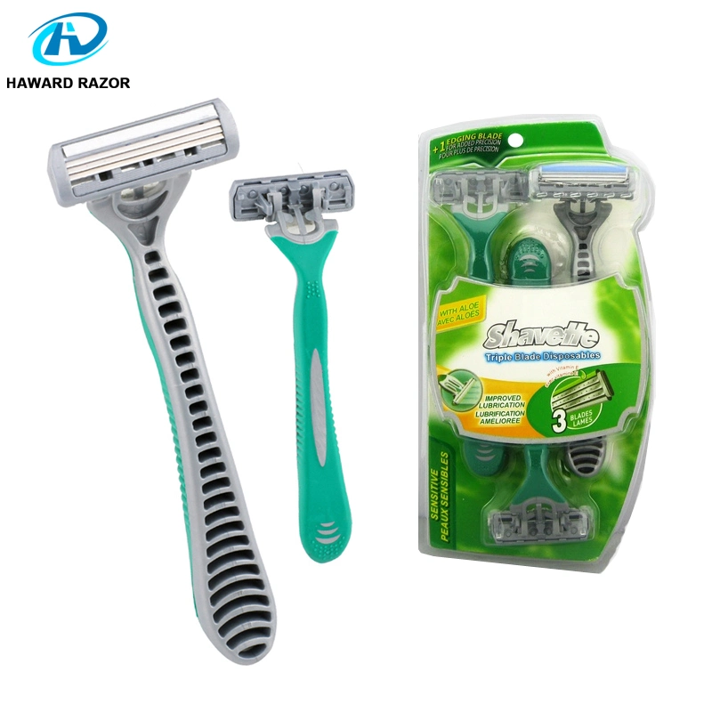 D318L 3 Stainless Steel Blades Shaving Razor with Rubber Handle Disposable Razor