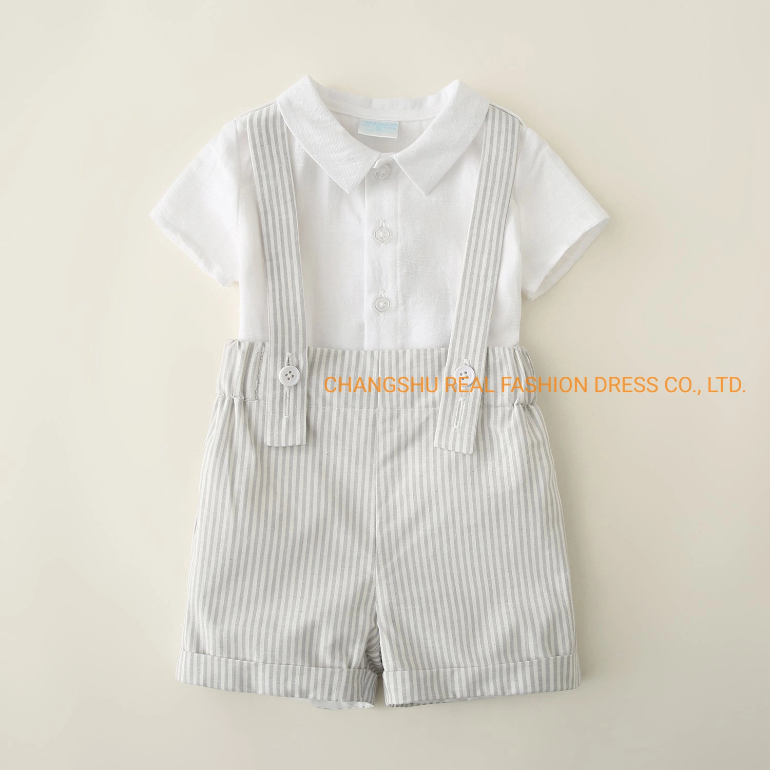 Infant Baby Kids Clothes Boy Girl Knitted Top and Woven Stripe Suspender Suit Clothes