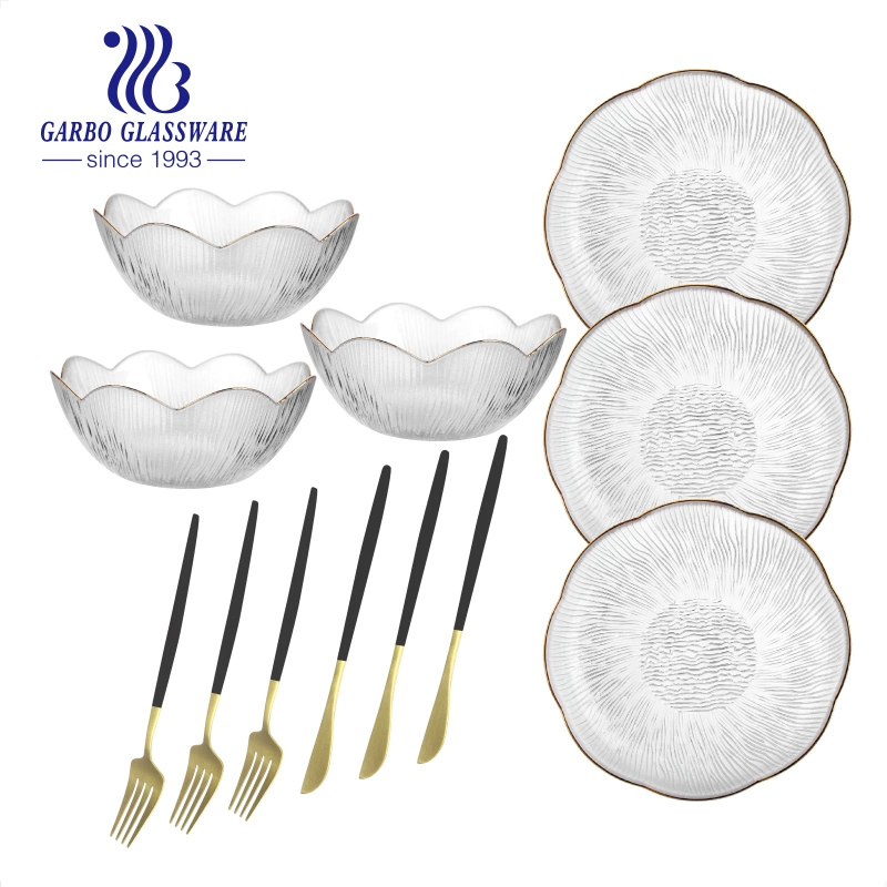 12PCS Hot Selling Dinner Set Marble Design Flat Food Serving Ceramic Plate and Stainless Steel Knife and Fork Set New Style Combined Tableware Set