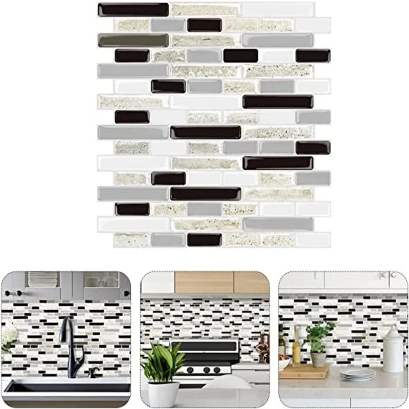 3D Backsplash Wall Tile Wallpaper: 1 Sheet Peel Stick Backsplash Tiles Brick Wall Stickers Wall Decal Panel Decor for Living Room Bedroom Backgrounds