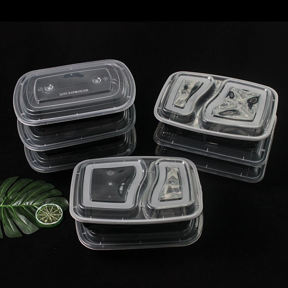 Custom Disposable Plastic Tableware 218mm Length PP Plastic Rectangle Black Box with Lid for Fast Food