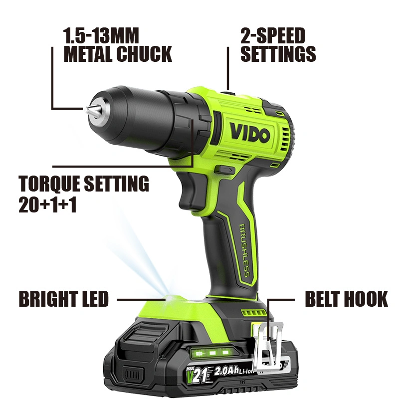 Vido 21V Hand Power Max-SDS Hammer with Li-ion Battery Cordless Drill