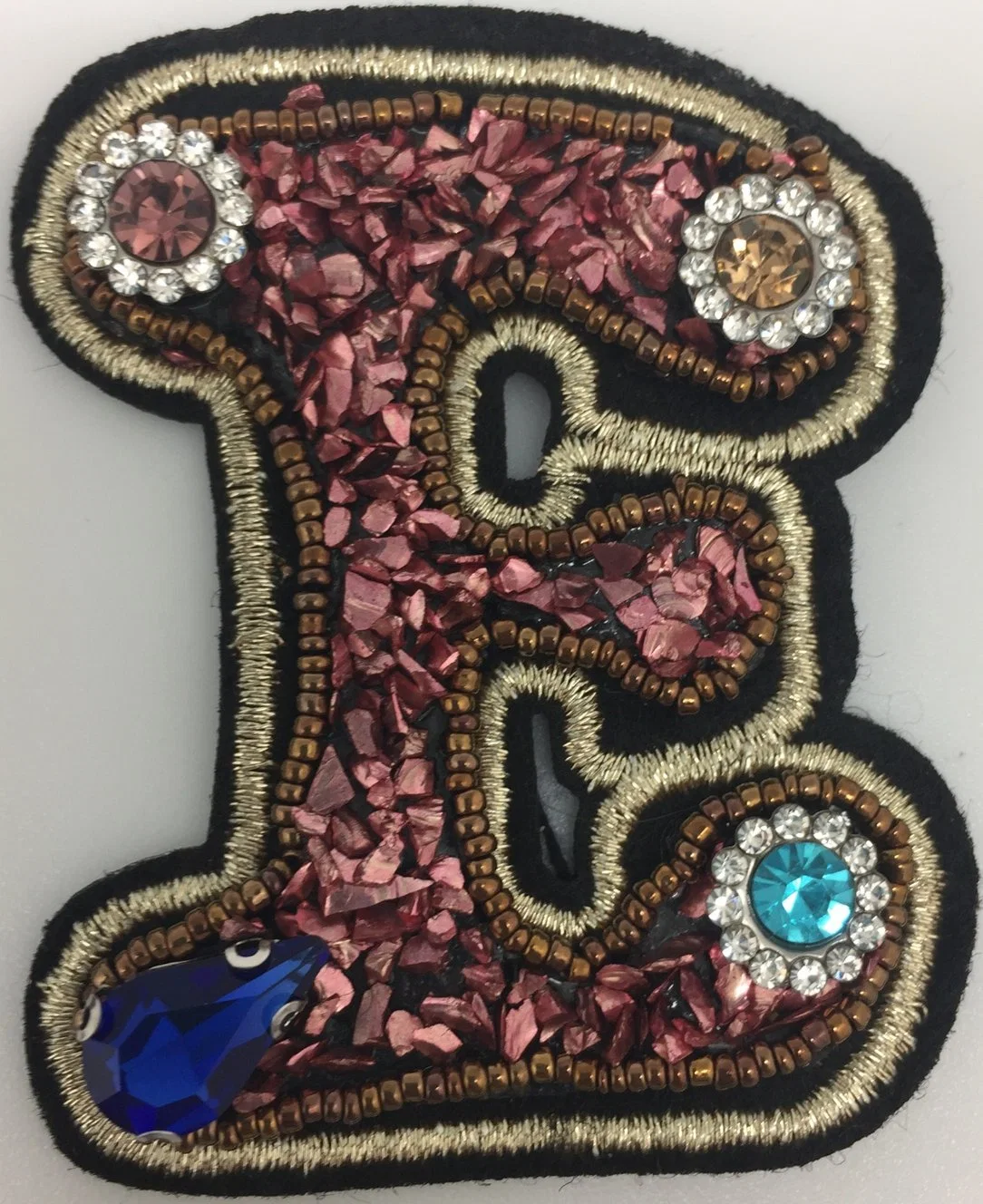 Embroidery Letter Patch with Beads and Crystal Diamond for Garment and Bag Accessories