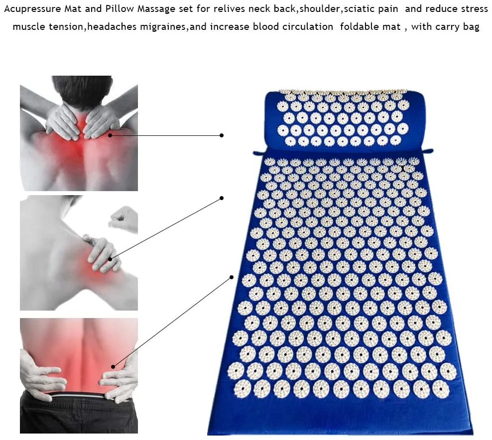 Withacupuncture Neck Pillow Body Pain Relief Acupressure Mat and Pillow Set