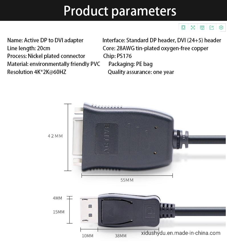 Combined Screen Display, Active Male to Female 4K 60Hz Dp to DVI Displayport Adapter