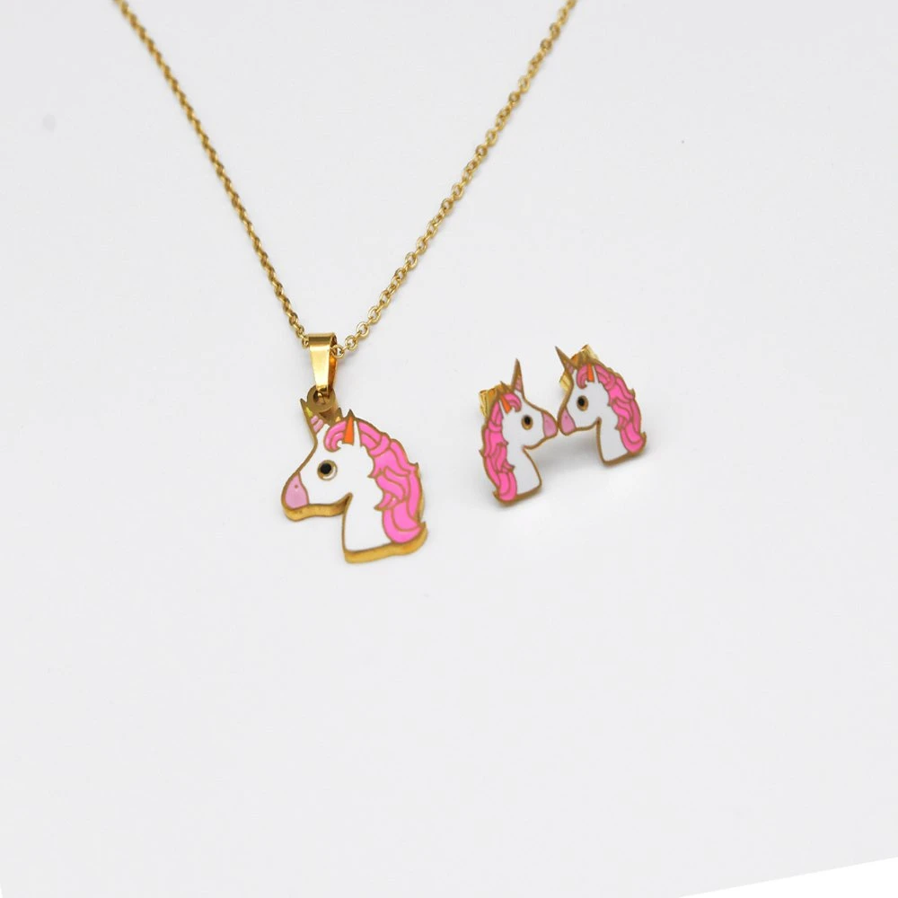 2023 Hot Sale Unicorns Pendant Necklace Earring Jewelry Set for Ladies