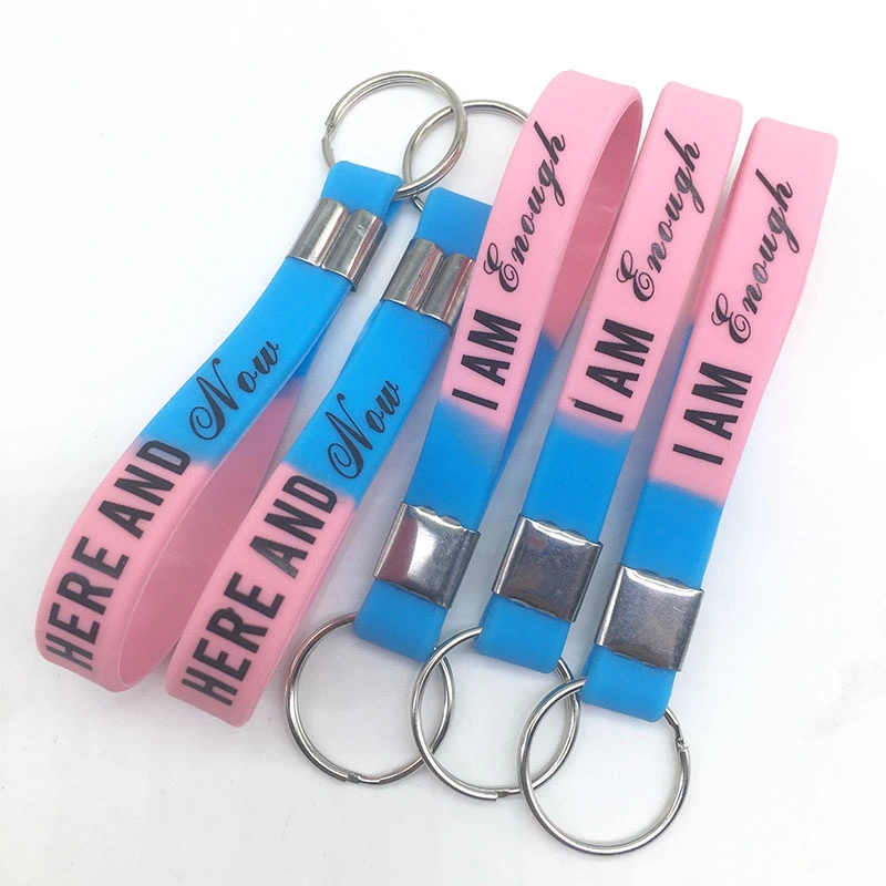 Hot Sale Cheap Custom Logo Silicone Wristband & Bracelet Key Ring for Company Activity Gift PVC Rubber Silicone Keychain