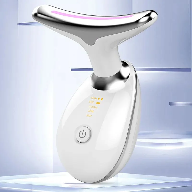 2023 Neueste elektronische tragbare Lichttherapie EMS Hals Beauty Instrument Vibrationsmassage für Gesicht und Hals