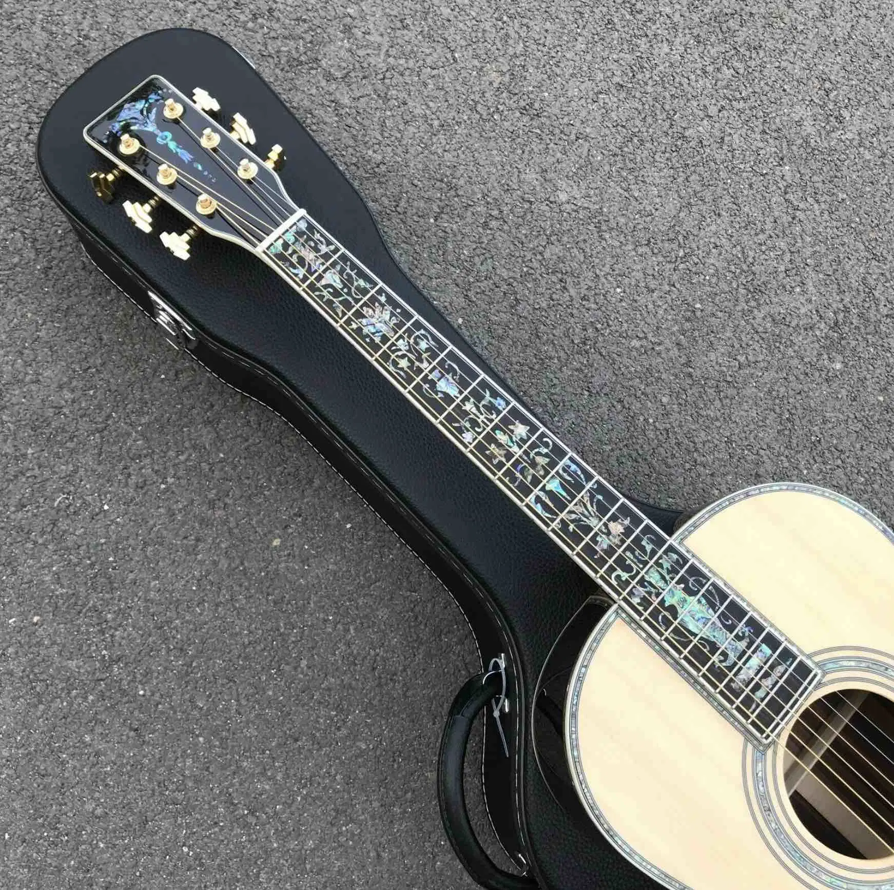 Custom Solid Spruce Top Abalone Ebony Fingerboard Ooo Style Acoustic Guitar in Natural Color