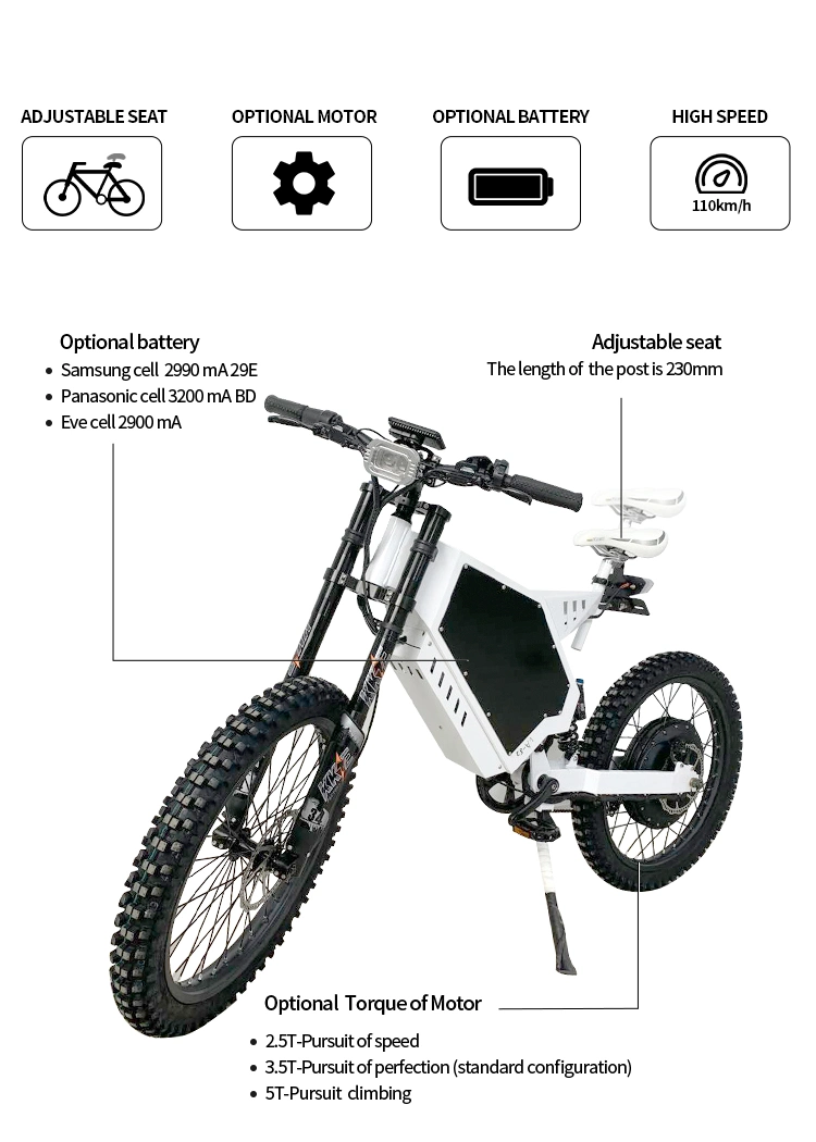 Bicicleta eléctrica para adultos, bicicleta de montaña de acero Bomber con motor de 48V/60V 2000W/3000W/5000W y batería de 20ah/30ah/40ah.