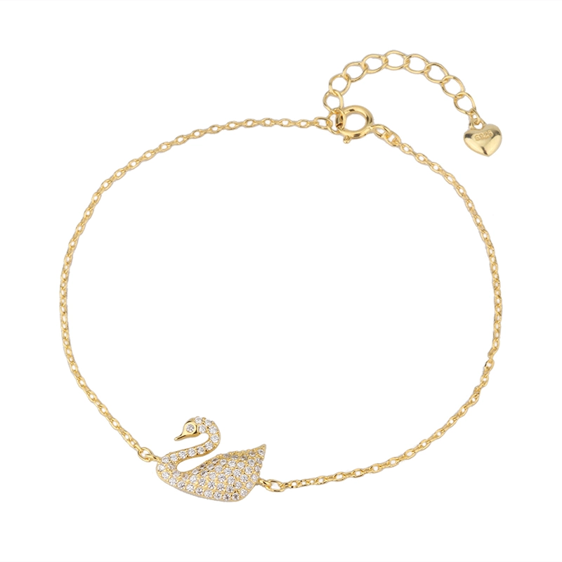 Original Design Elegant 925 Sterling Silver Swan 24K Gold Women Jewelry Bracelet