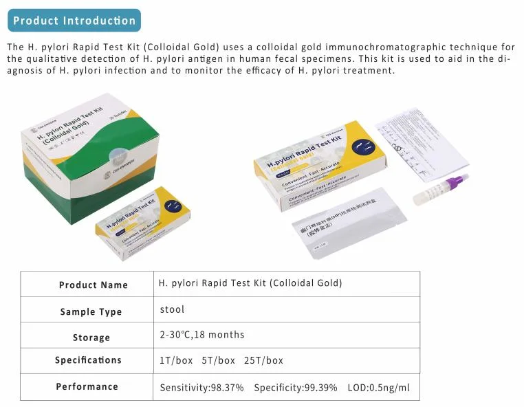 Высокочувствительный медицинский комплект HP для тестирования Helicobacter Pylori Antigen Тест