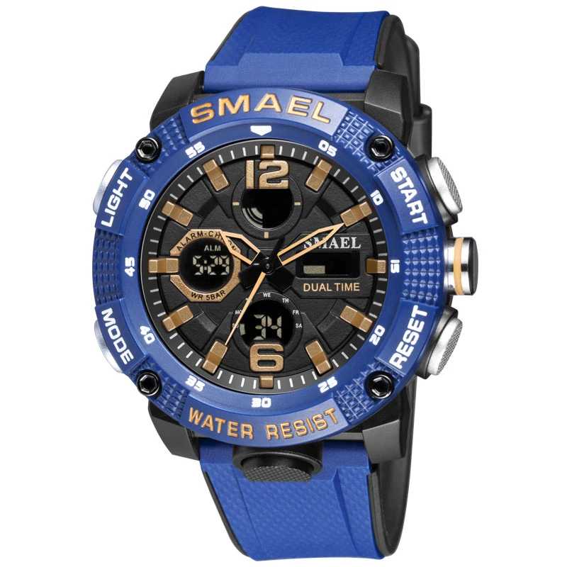 Dual Time Stop Watch Analog with Digital Watch Mens Multiple Alarms LED Watch for Men Digital Sport