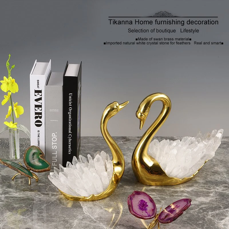 Modern Ornament Home Carved Brass Decore Crafts Retro Swan Living Room Decoration Set