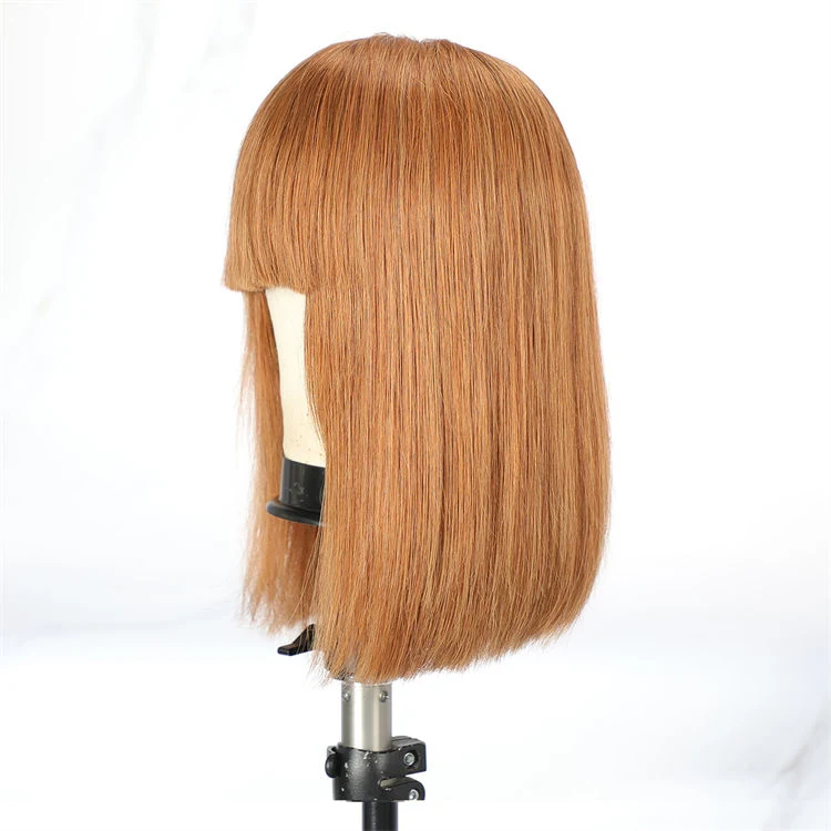 None Lace Front Human Hair Wig Full Machine Made Wig with Bangs