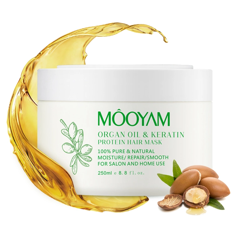 Private Label Nutrición suavizante Cuidado del cabello Máscara de tratamiento Moisturizing Reparación Máscara de pelo con queratina de aceite de proteína Argan