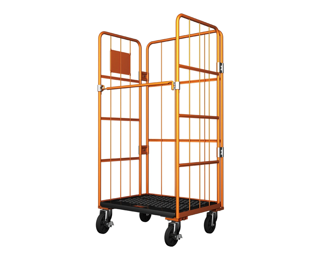 4 Seitenrollwagen Container Trolley Cage mit Kunststoffsockel und Einlegeböden