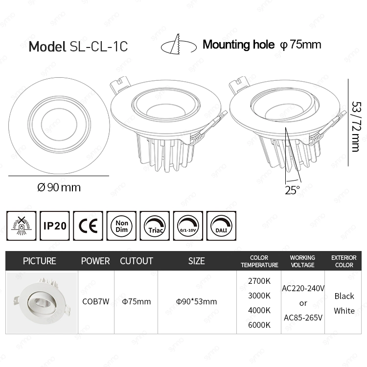 Spot Down Light Die Casting Aluminum Recessed Anti Glare COB LED Downlights