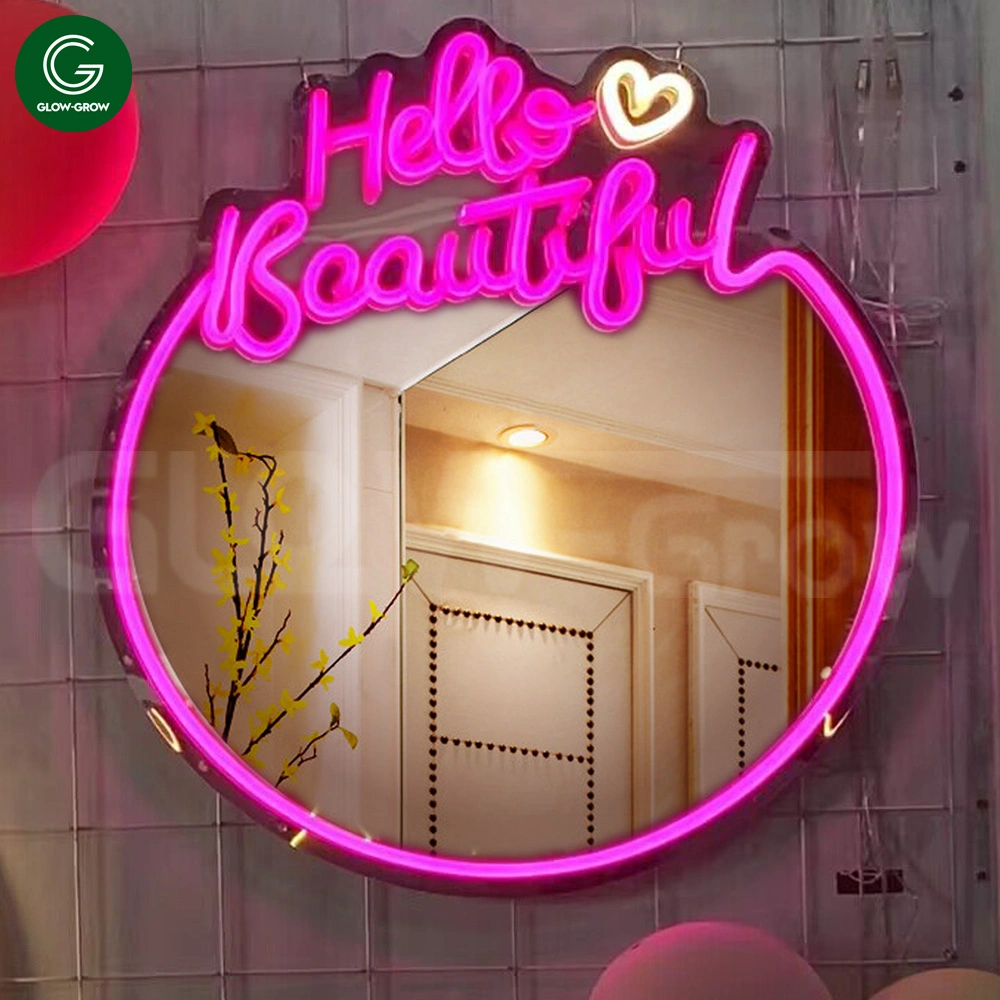 Hello Gorgeous Heart Mirror Neon Sign Custom LED Night Light for Home Bedroom Wedding Wall Shopping Mall Event Decoration