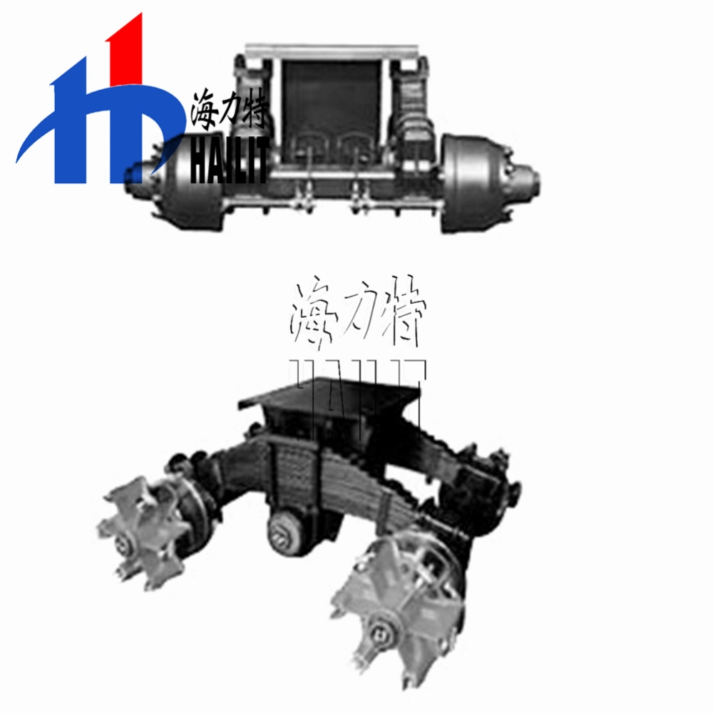 Un solo punto de compras de tipo alemán eje de remolque 28 toneladas Remolque de eje de bogie en tándem piezas de repuesto con suspensión (08)