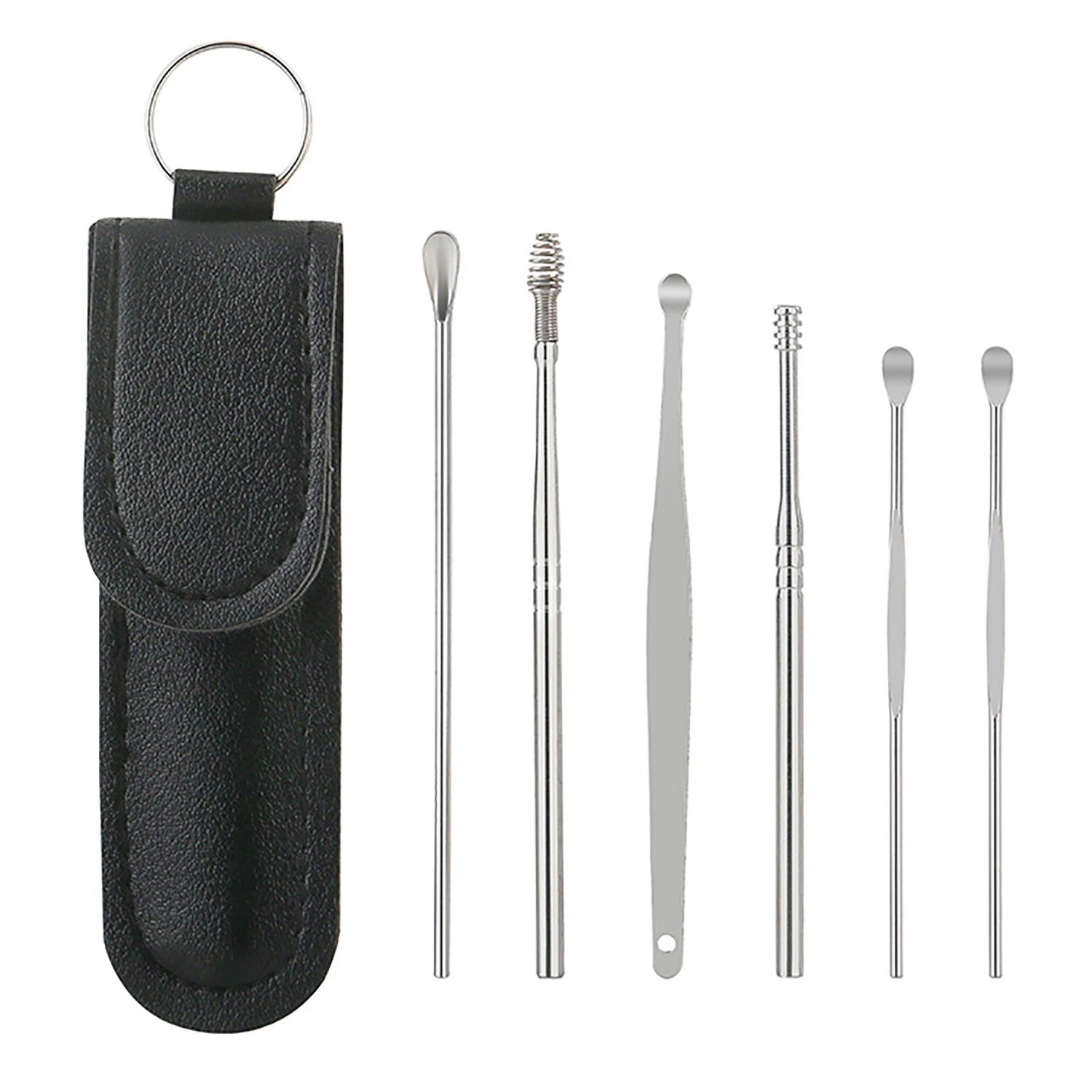 6 Piece Set of Stainless Steel Earwax Collector Spiral Turn Ear Pick Ear Pick Portable Ear Cleaning Tool