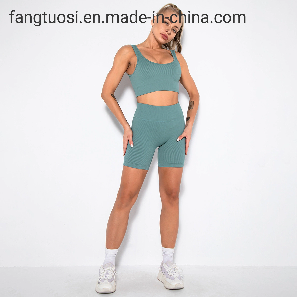 Ensemble de soutien-gorge de sport pour femmes, vêtements de fitness sexy côtelés pour la salle de sport, tenues de yoga taille haute, vêtements de sport athlétiques, ensemble de shorts de cycliste de yoga.