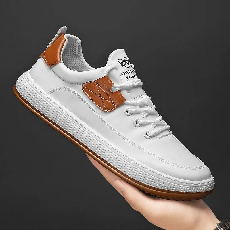 New Design Classic PU Leather Low Top Casual Sneakers Men White Skate Shoes