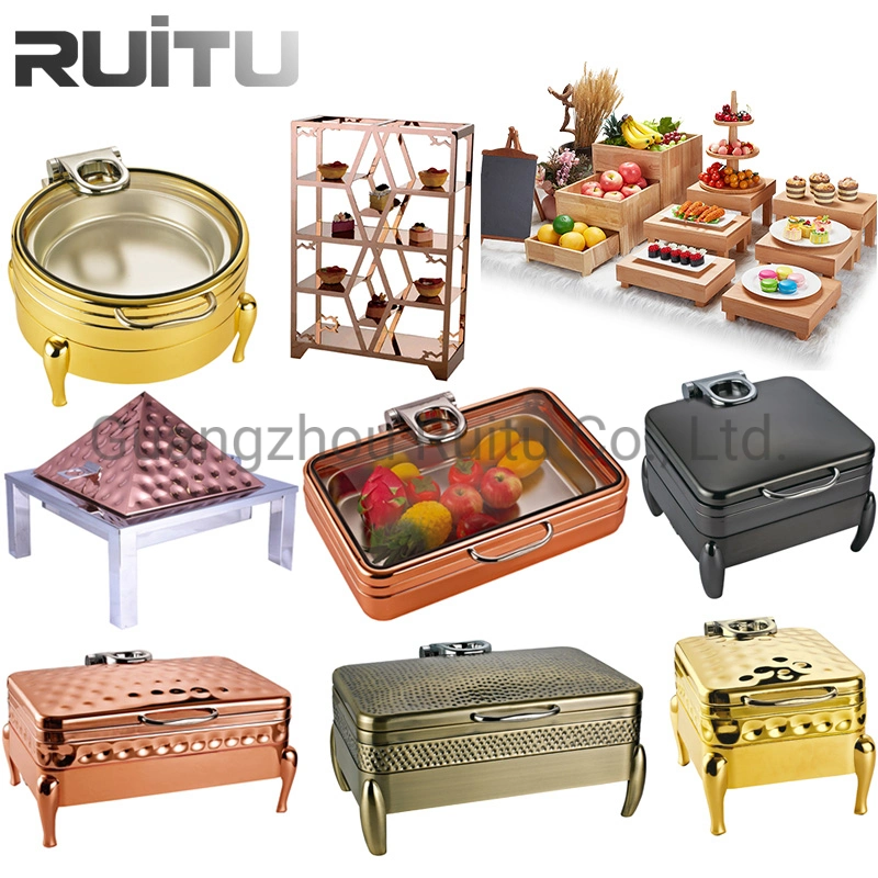 Italia 304 Acero Inoxidable oro rosa Buffet Ejecutivo establezca los roces plato hecho a mano martillado de gran forma de triángulo de latón termo Pirámide de cobre de triple plato rozamiento