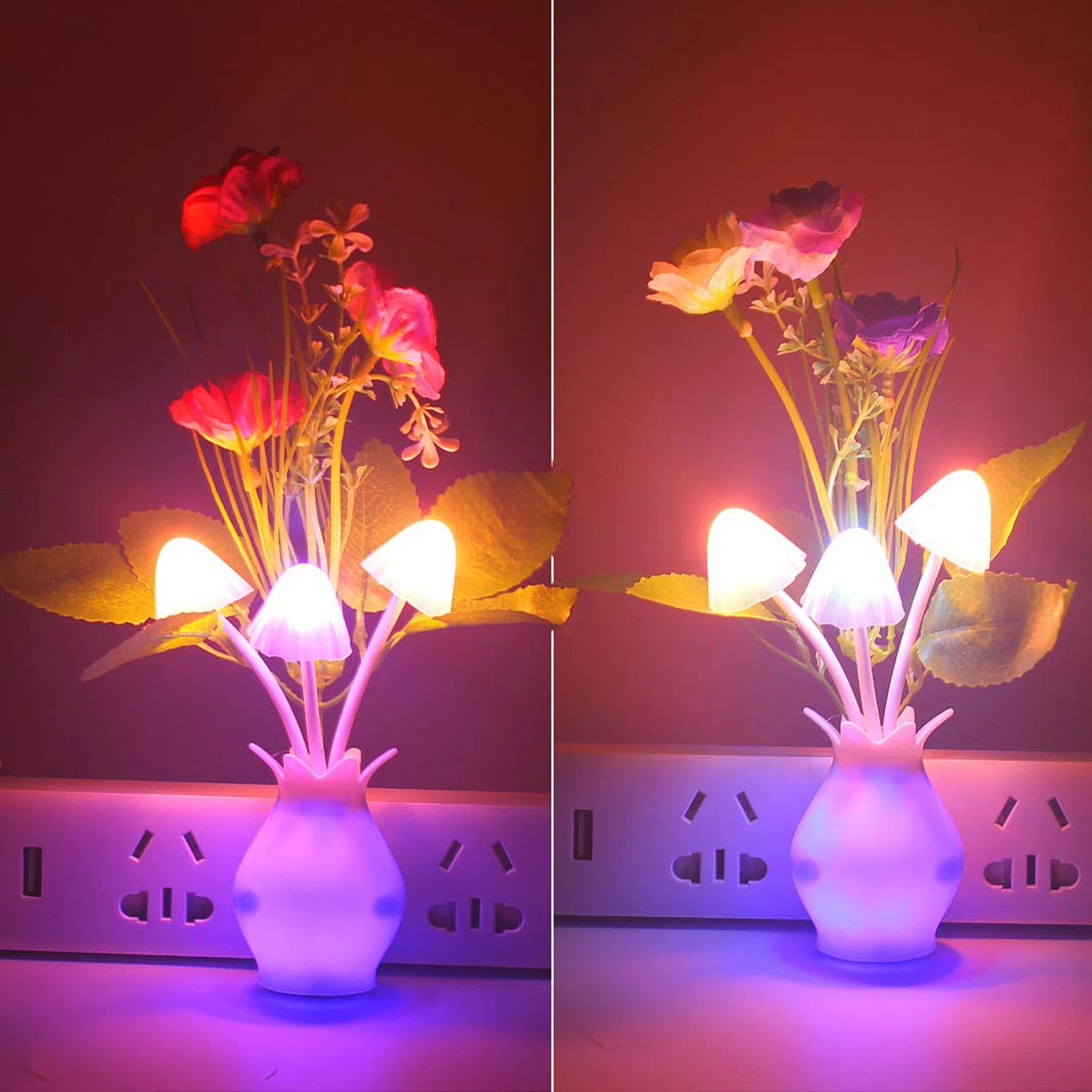 Mushroom Night Light Tulip Flowers Plug-in Mushrooms Colors Changing Nightlight