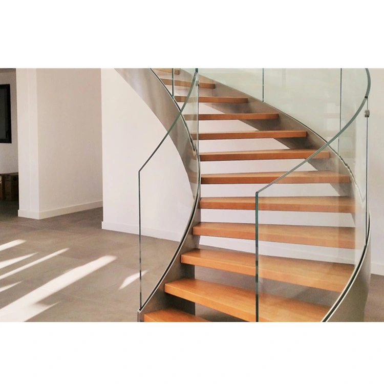 Modern Stainless Steel Handrail Laminated Glass Railing Curved Staircase