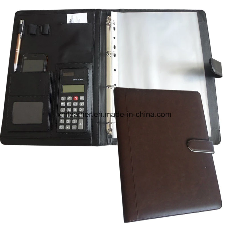 مجلد ملفات مستندات من الجلد الفاخر متعدد الوظائف مقاس A4 مع Ring Binder