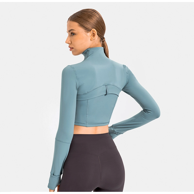 Nouvelle arrivée Femmes Entraînement Vestes à manches longues coupées Fermeture éclair Léger Pull-over Athlétique Yoga Course Tops