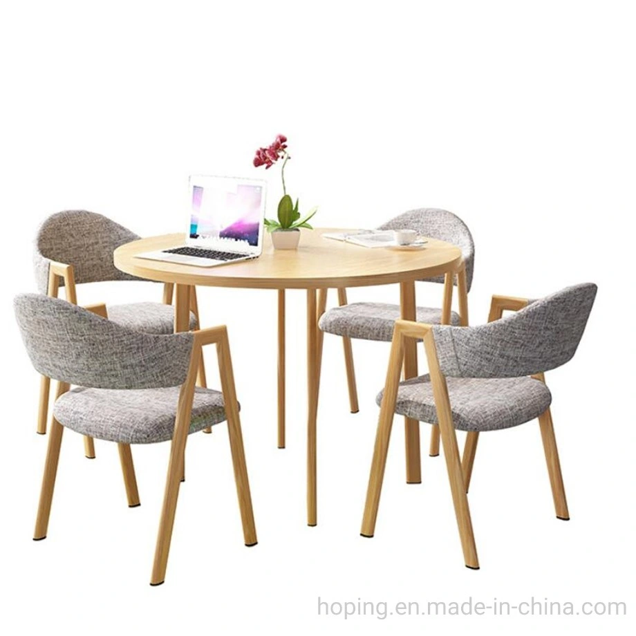 Grey Wood Chair Modern Hotel Lobby Table and Chairs Restaurant Furniture 1+4 Garden Cafe Round Chair