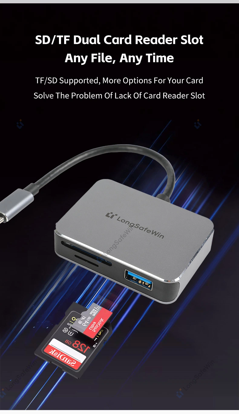 Multi-Port Industrial USB Hub 3.0 with SD Card TF Card Reader