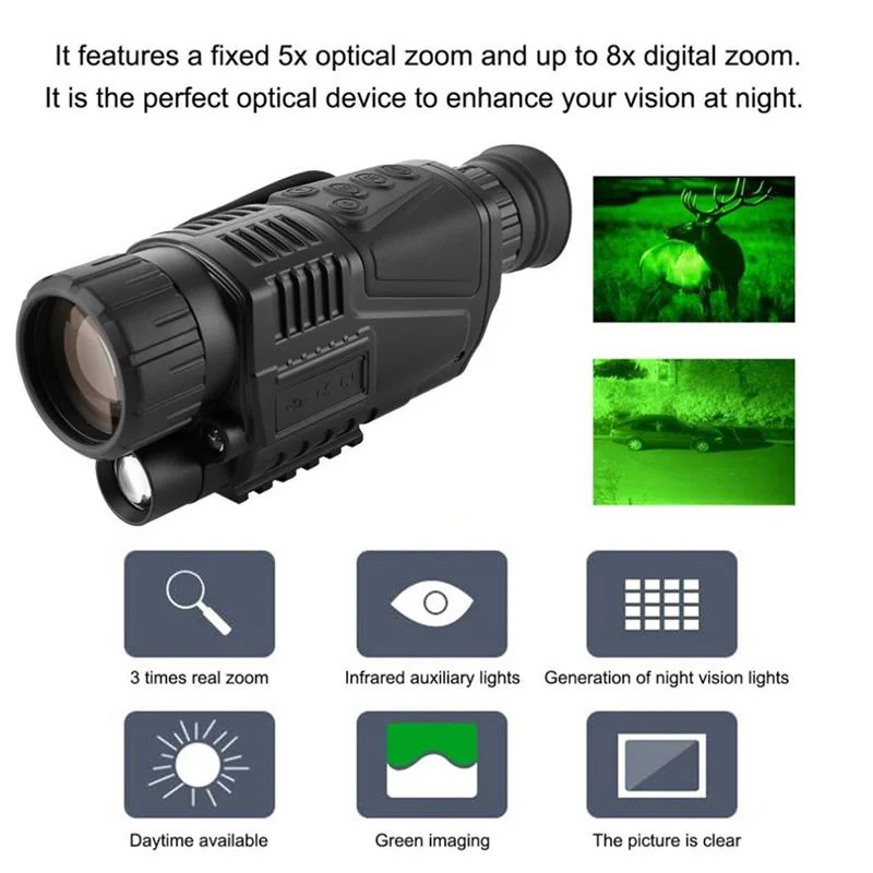 Nv3180 HD Night Vision Multifunction Monocular Scope Scope Camera Infrared رقمي 5X40 للصيد تسجيل فيديو تصوير الصور بناء 32 جيجا بايت