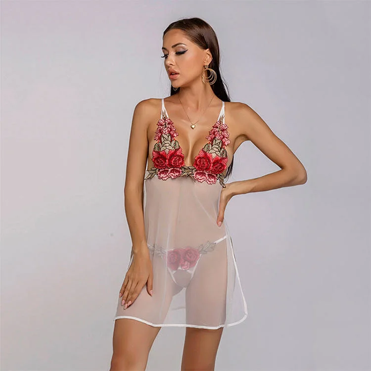 Les femmes Nightwear Lingerie Mature Mesdames nuisette sexy deux pièces voir à travers les vêtements de nuit