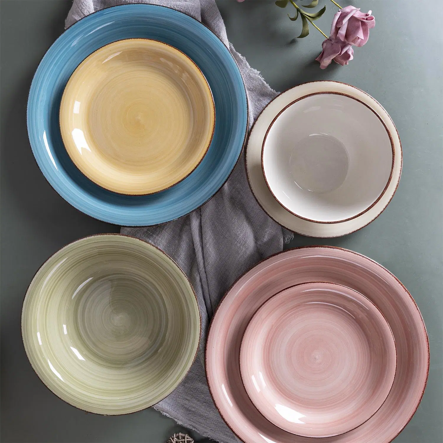 Hot Spray Point Yellow Handpainting dinnerware conjunto 18 peças Serviço para 6 stoneware dinnerware conjunto com pratos de jantar, saladas, taças