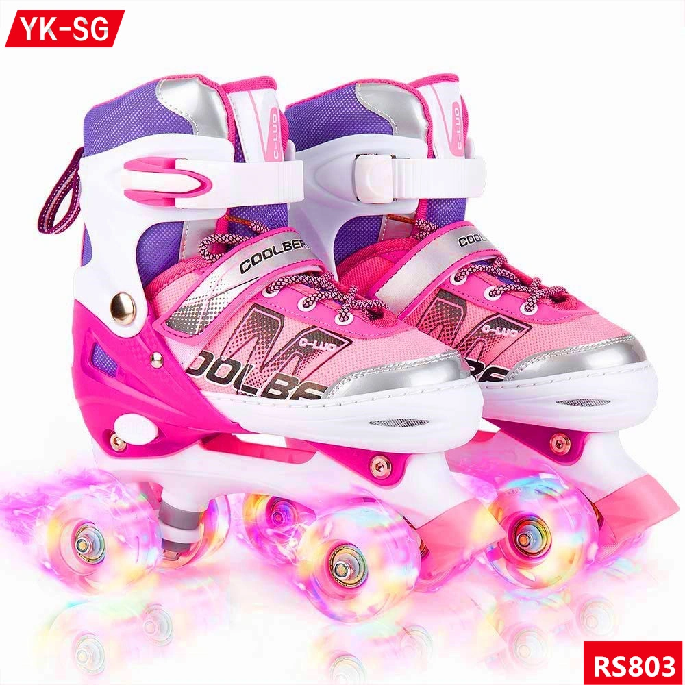 PVC/PU Adjustable Kids Flashing 4 Wheels Inline Roller Skate Shoes