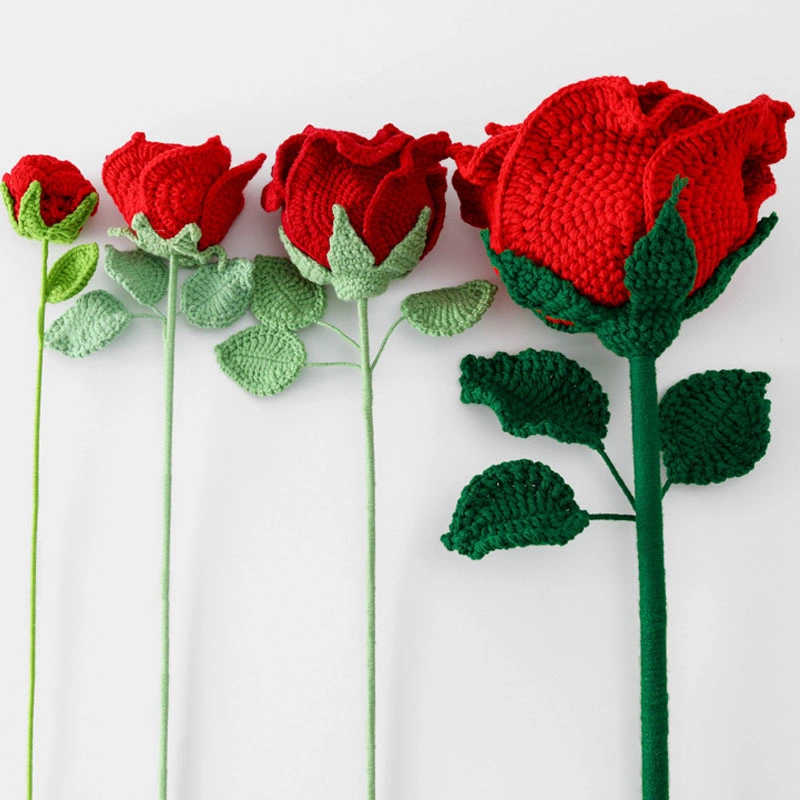 Artificial Knitted Flowers Bulk Hand Woven Rose Crochet Flowers for Decoration