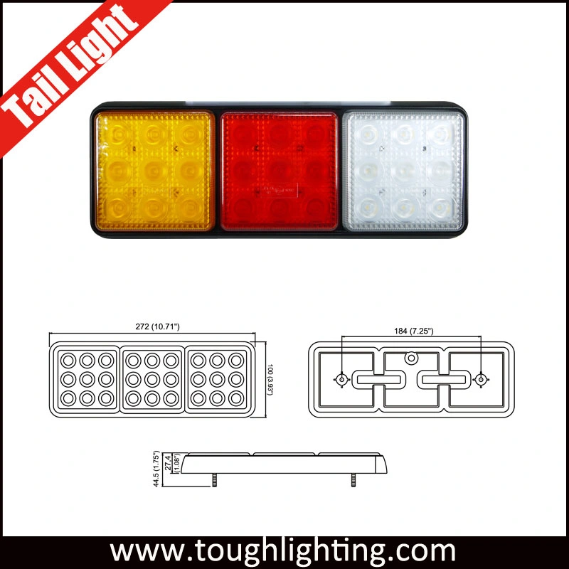 Factory High quality/High cost performance  12V-24V Rectangle Vehicle 27PCS LED Stop Turn Rear Tail Lights for Truck Trailer Marine with E-MARK