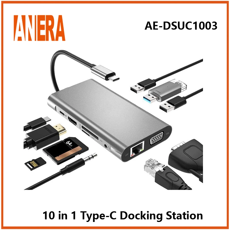 محطة إرساء متعددة المنافذ من النوع C ذات محور عالي الجودة مع 4K HDMI USB3.0 RJ45 Sdtf USB-C PD محول الشحن USB C لوحات الوصل