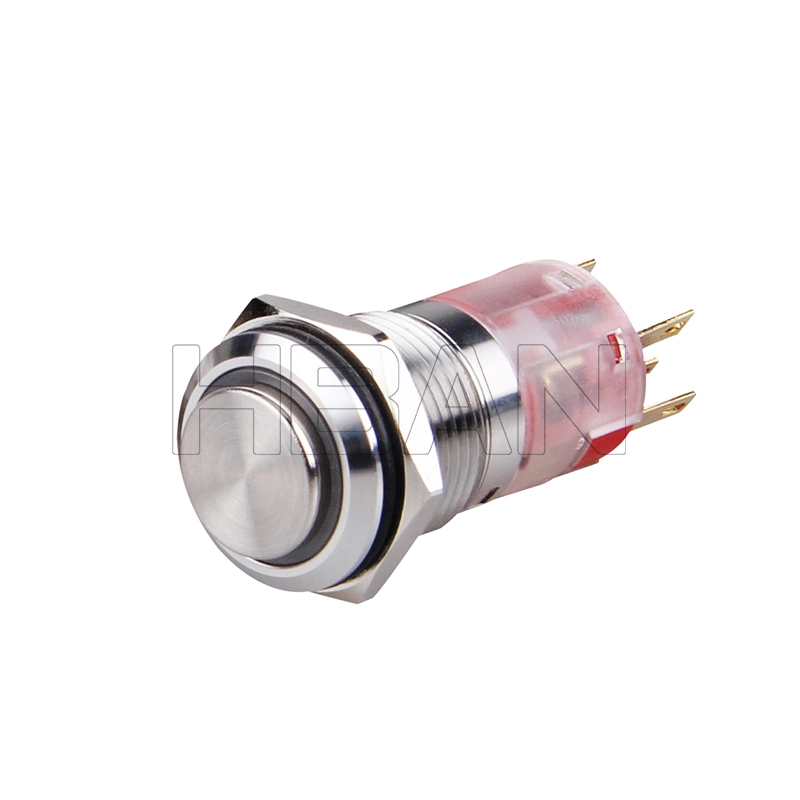 Button Manufacturer 16mm Pushbutton Stainless Steel Momentary Switch Ring Illuminated with Red LED 12 Volt