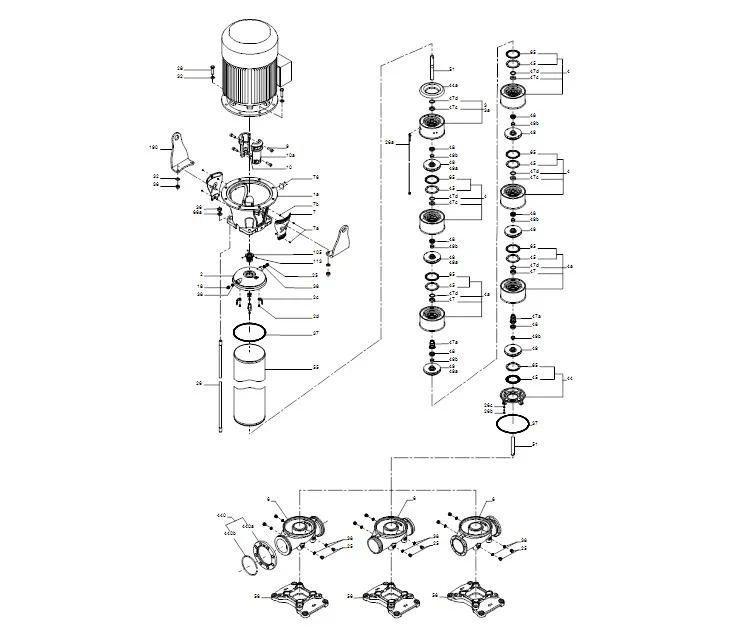 Pompe à eau centrifuge verticale en acier inoxydable à plusieurs étages à haute pression.