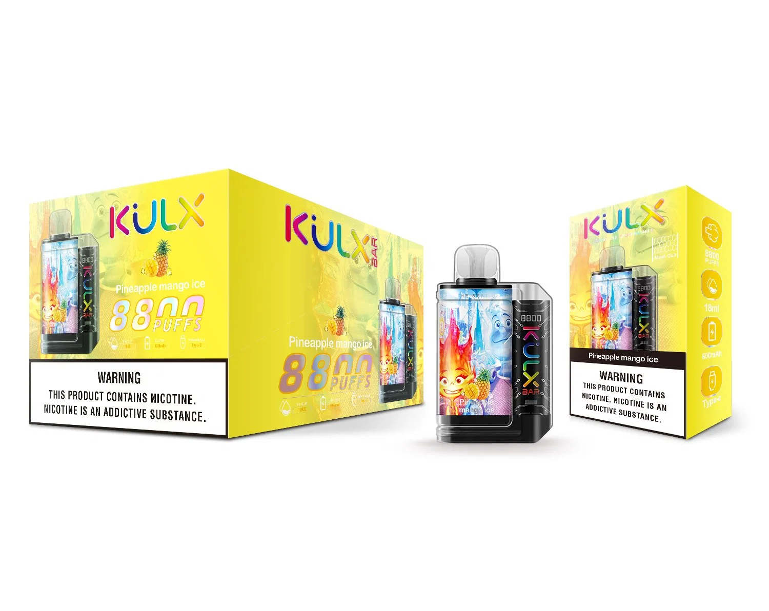 Nouveau Kulx Bar 8800 Puffs Pod 0% 2% 3% Cartouche préremplie 5 % NIC 18 ml stylo Vape jetable avec 650 mAh Batterie rechargeable