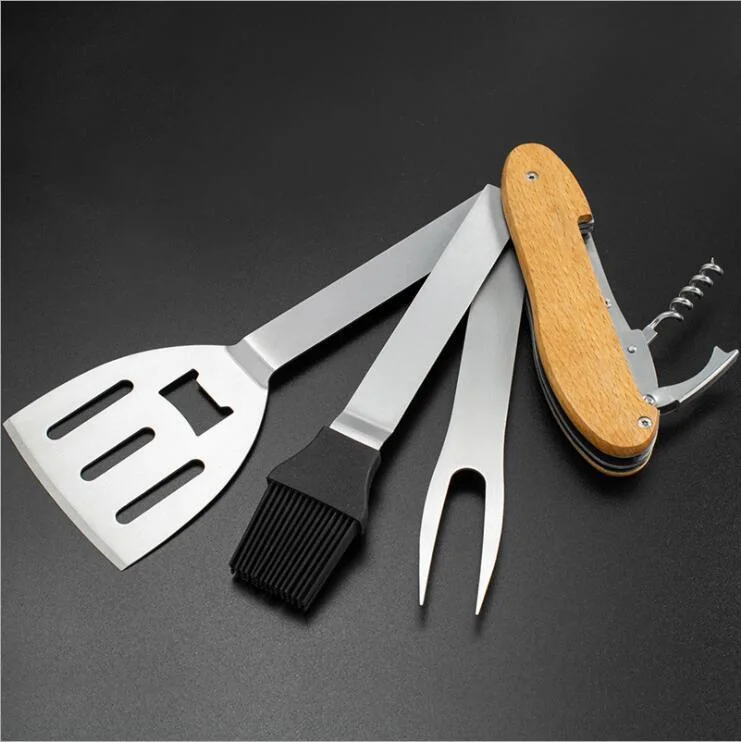 BBQ Grilling Tool Portable Disassembly Barbecue Multi-Tool with Wood Handle Bl15694