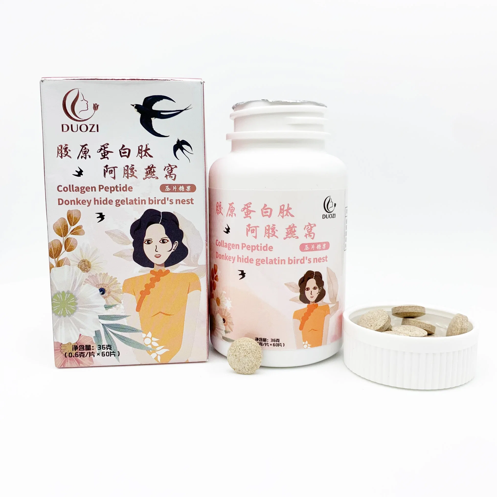 Healthcare Food Supply Customized Collagen Peptide Donkey Hide Gelatin Bird's Nest 60 Tablet