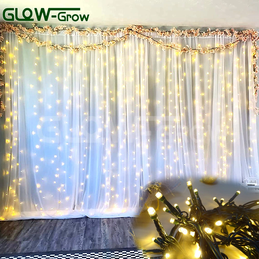 Warm White 120V IP44 Connectable LED Curtain Light Twinkle Icicle Light Christmas Decor